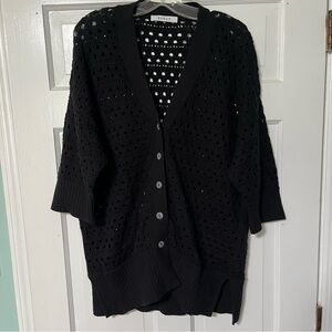 kokun Black open weave Knit quarter sleeve Cardigan Sweater